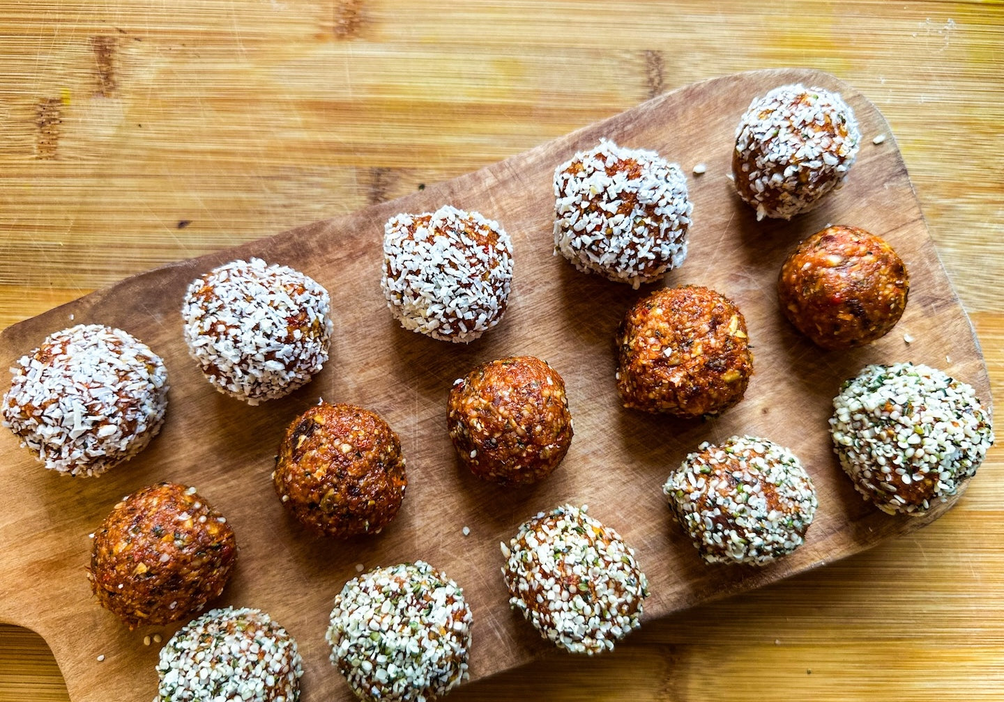 over head shot of skin glow goji & lemon energy balls - a recipe by gems wholesome kitchen